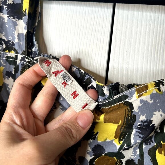 MARNI Citrus Full Skirt Black Printed Square Neck Midi Dress Women's Size IT 40 - Picture 6 of 12